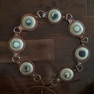 Brown Leather Sterling Silver and Stone Belt